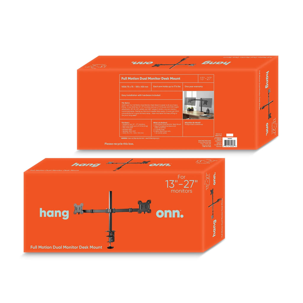 Full Motion Dual Monitor Desk Mount, Fits 2 Screens up to 27 Inches, VESA E20202