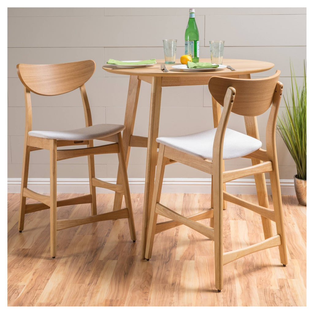 Oak Finish Light Beige Counter Stool, Set Of 2 T28078
