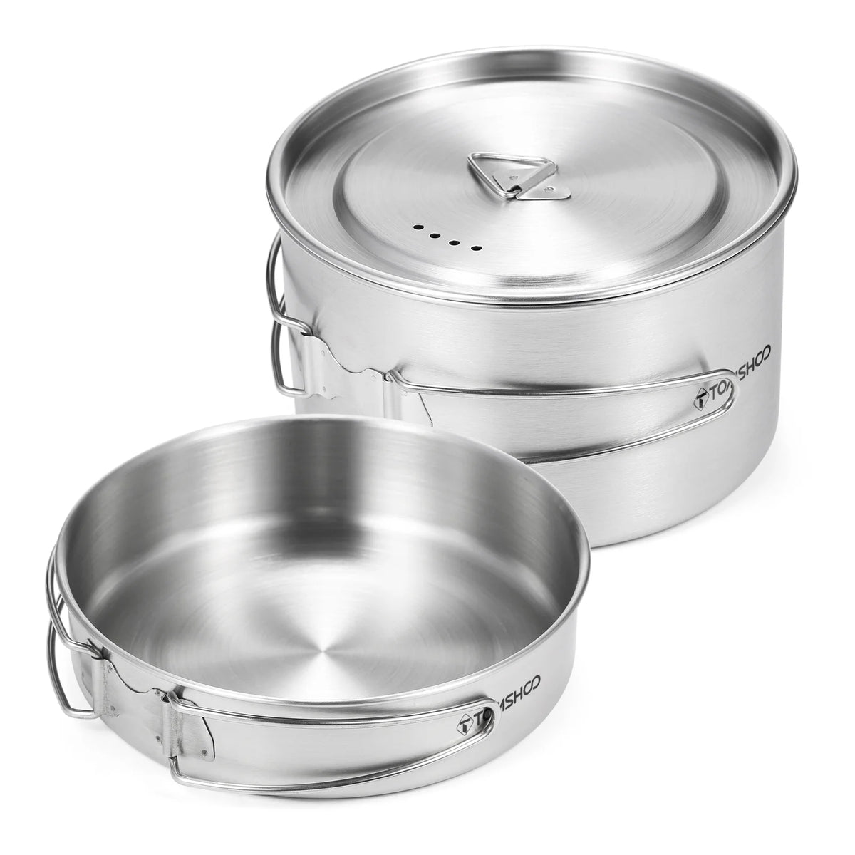 Stainless Steel Camping Cookware Set with Foldable Handles T4850