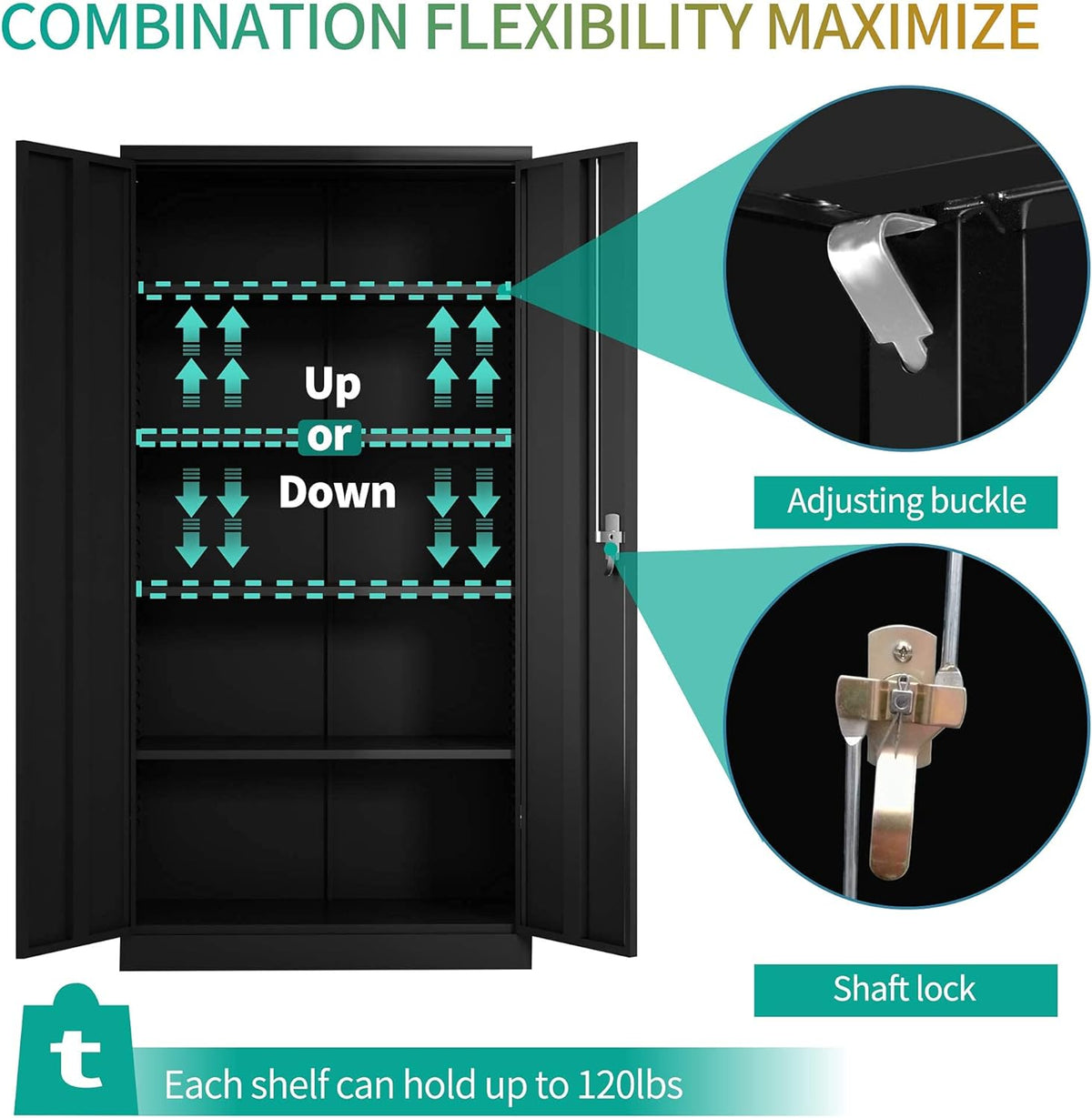 Black Metal Storage Cabinet with 4 Adjustable Shelves and Lockable Doors D73455