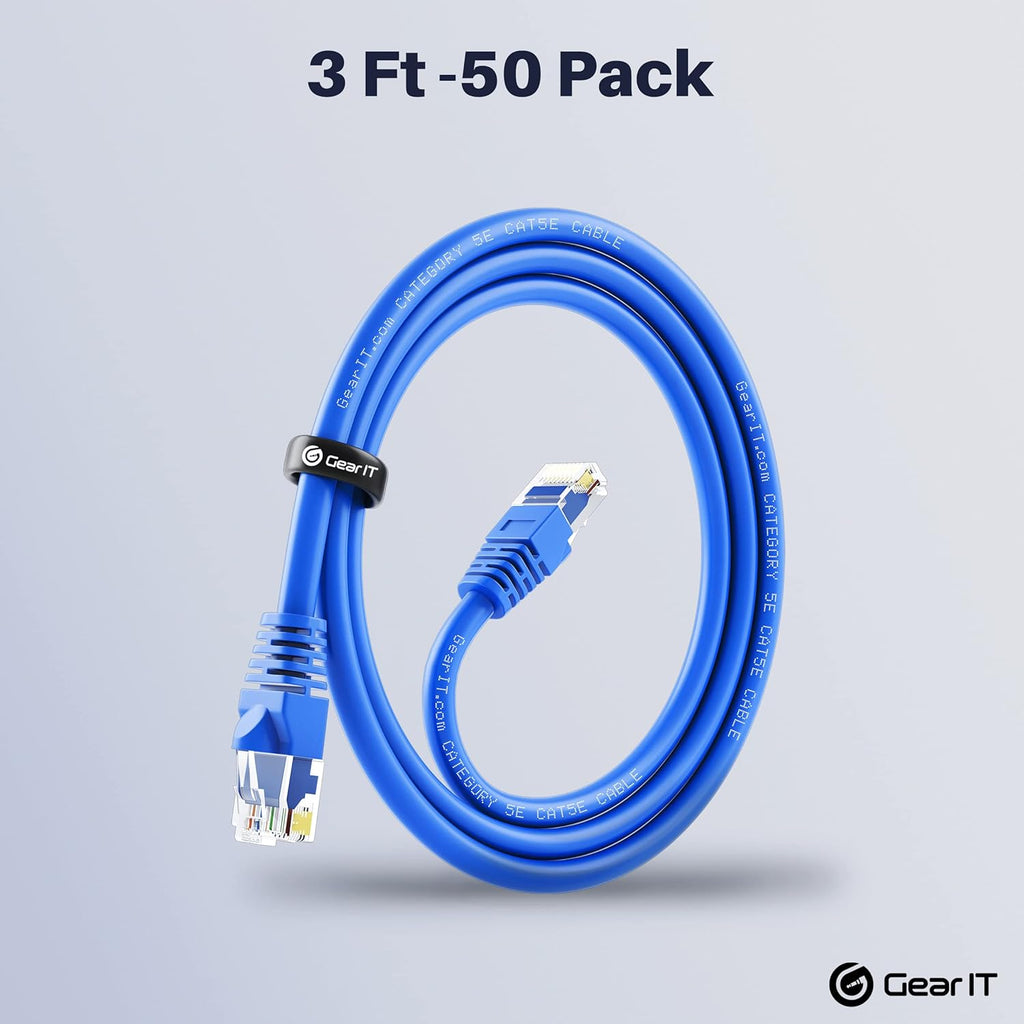 50-Pack Cat5e Ethernet Patch Cable 3 Feet Blue RJ45 Network Cord T71326