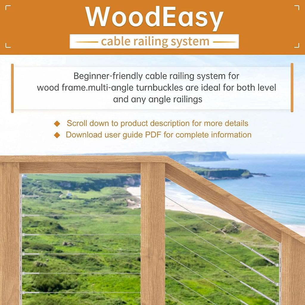 40Pack Cable Railing Kit Adjustable Angled Protector Sleeve for 1/8" Wire Rope Wood Posts Compatible 10 30 40 Degree Beveled Grommet Protective T316 Stainless Steel Pack of 2 V6097