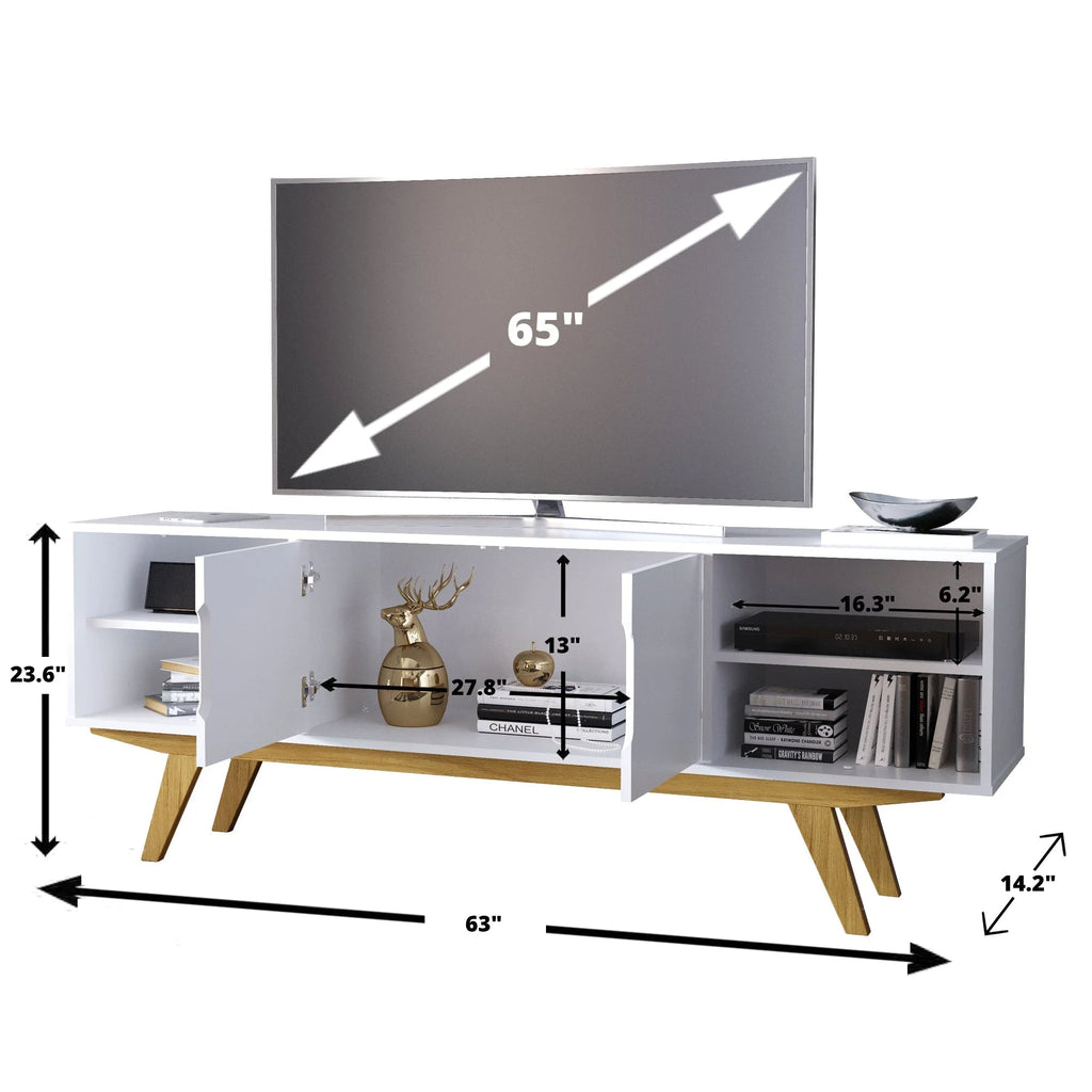 Modern White TV Stand with 4 Open Shelves X44822