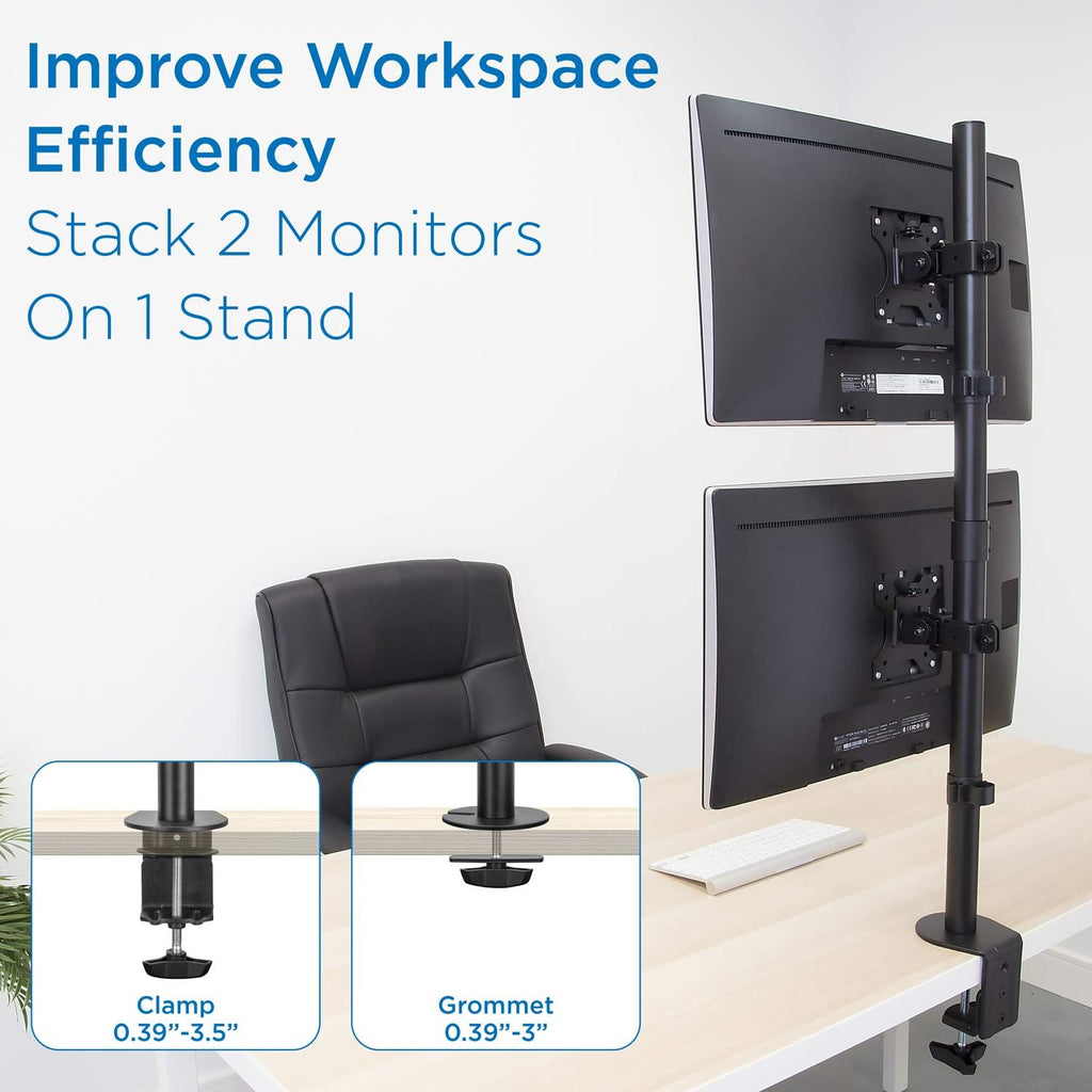 Vertical Dual Monitor Mount, Stacked Desk Stand, Fits 19-32 Inches, VESA 75 100 P4528