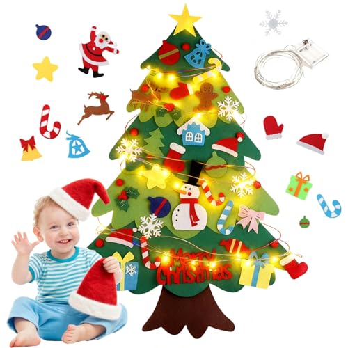 3.2ft Felt Christmas Tree Set with LED String Lights and Ornaments V620