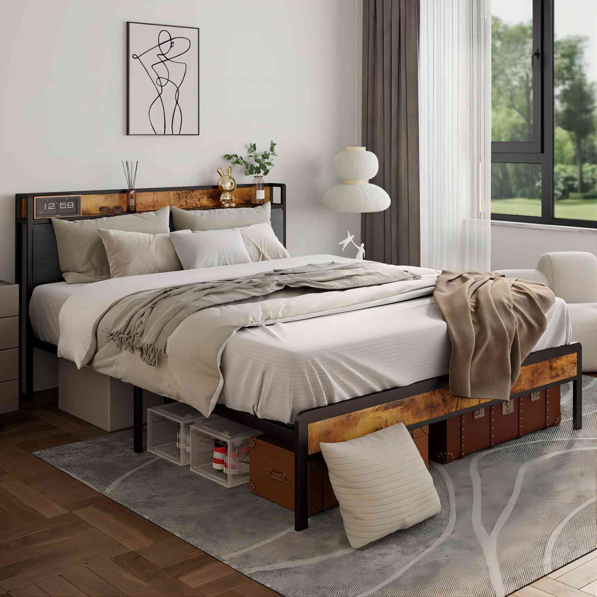 Queen Storage Headboard Metal Bed Frame C87119