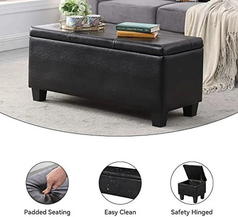 Blue Fabric Hinged Ottoman Set of 3 T7564