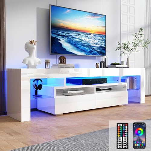 White High Gloss TV Stand with Storage Drawer D52618