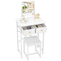 White Compact Vanity Desk with Mirror and Chair I82474
