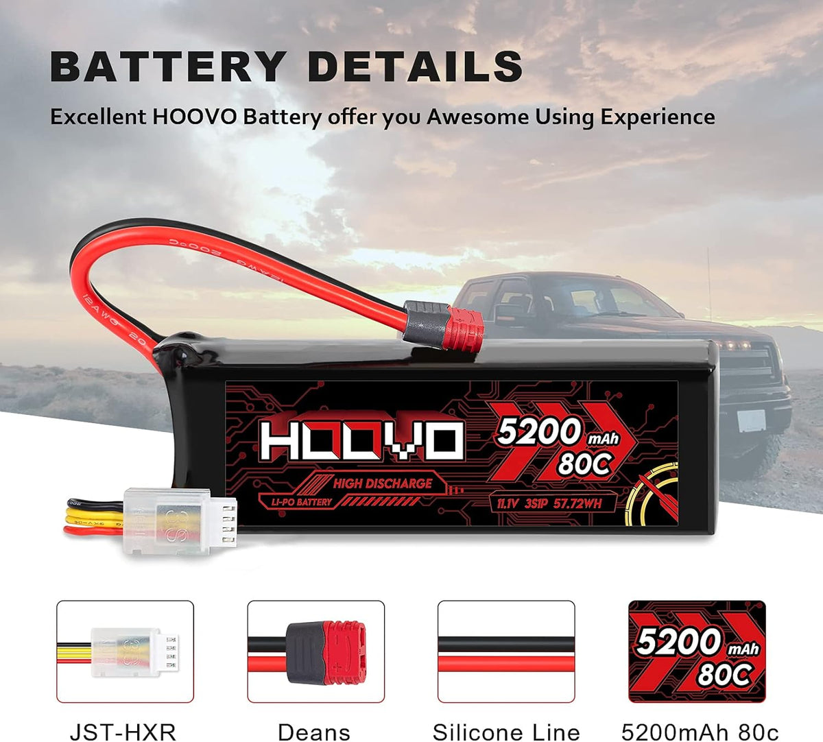 3S 11.1V 80C 5200mAh LiPo Battery with Deans T Plug 2 Packs X4995
