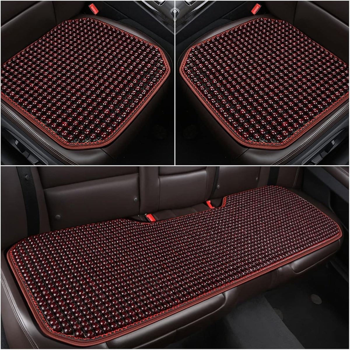 Wood Beaded Car Seat Cover, 3 Packs Front & Rear Bench Cooling Seat Cushions A37135