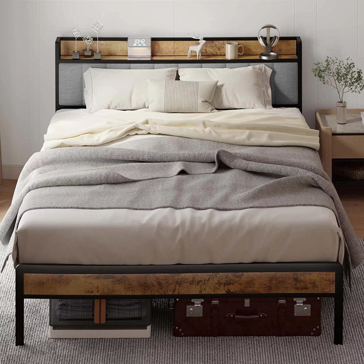 Queen Storage Headboard Metal Bed Frame C87119