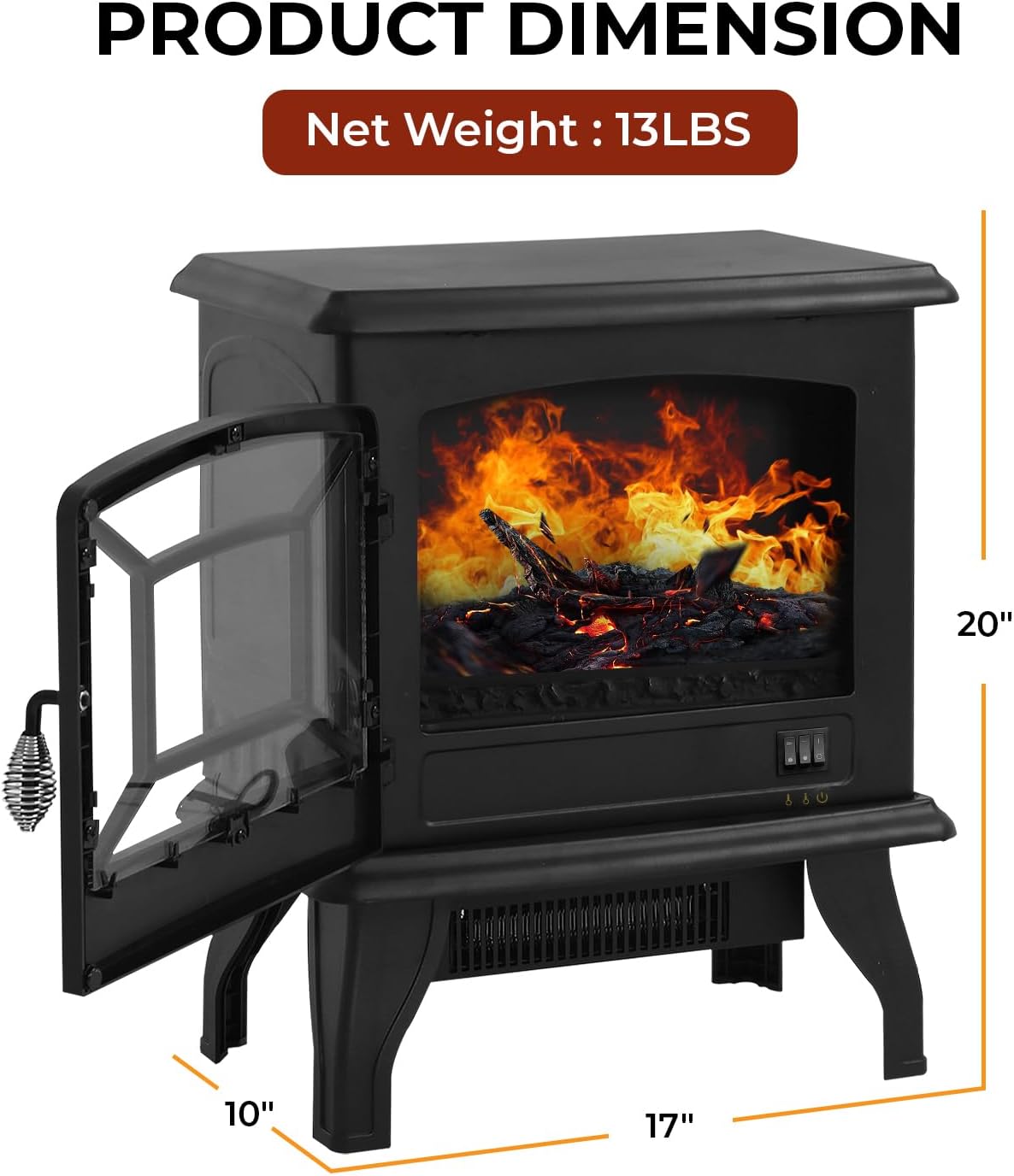 Black Electric Fireplace Heater 3D Flames Freestanding TV Stand I874