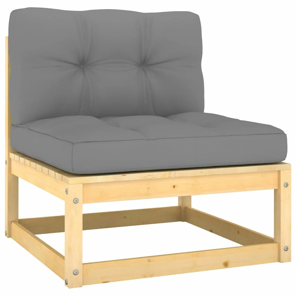 11 Piece Patio Lounge Set with Gray Cushion Pinewood Sectional Outdoor Furniture Set L26996