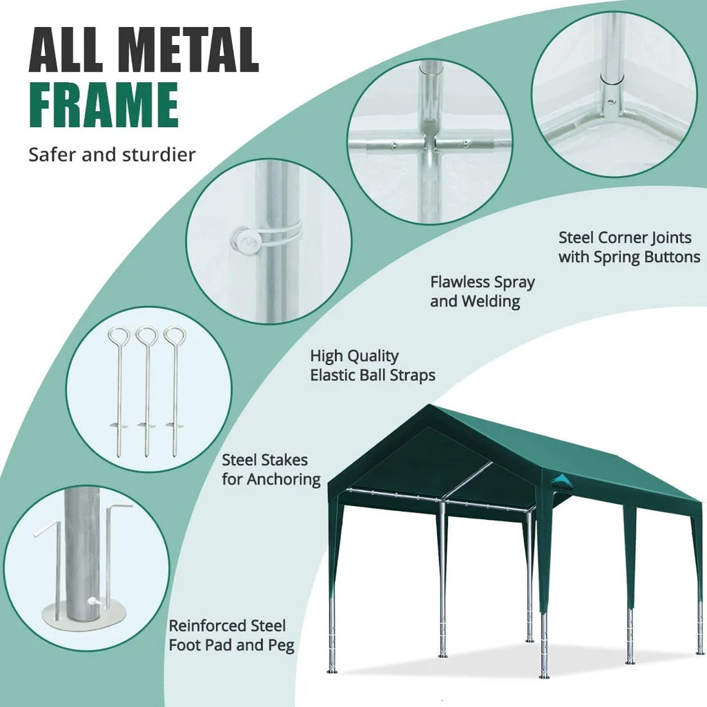 Heavy Duty Carports Car Canopy Garage Boat Shelter Party Tent, Adjustable Height from 9.5 ft to 11 ft E724673