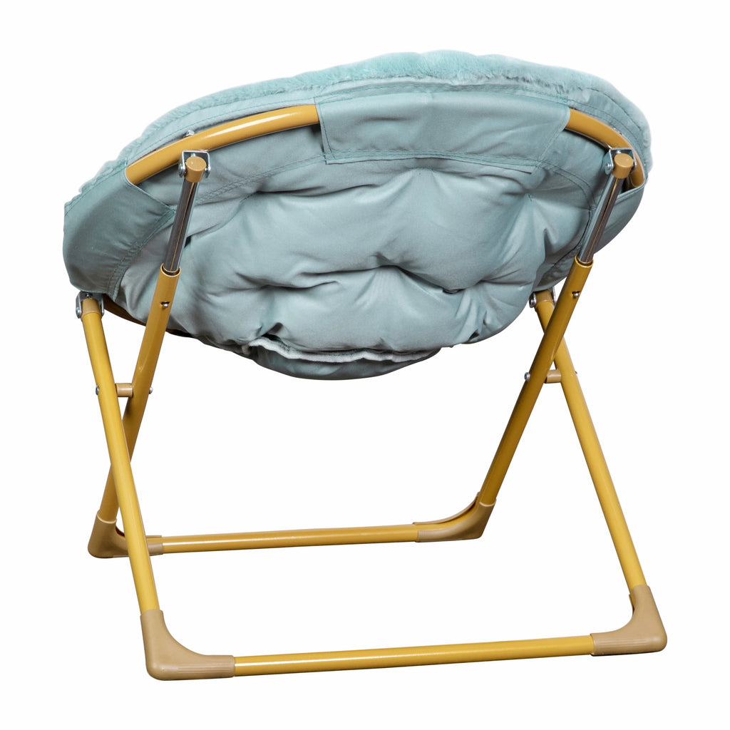 Dusty Aqua/Soft Gold Kids Faux Fur Folding Saucer Chair K8564