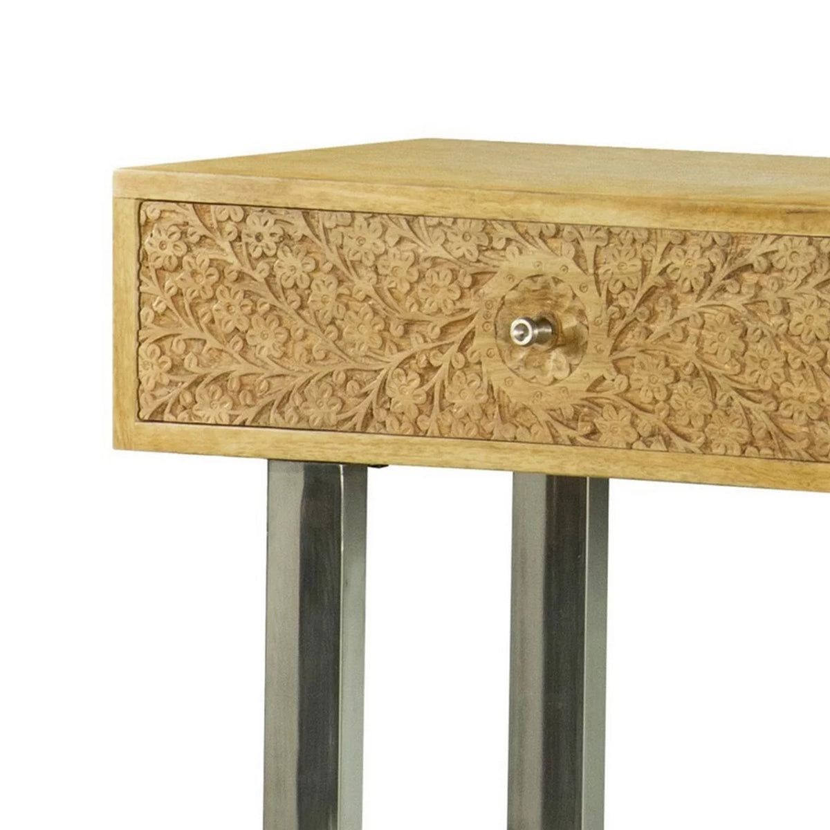 42 Inch Console Table 2 Hand Carved Drawers U Shaped Legs Brown Finish A643131