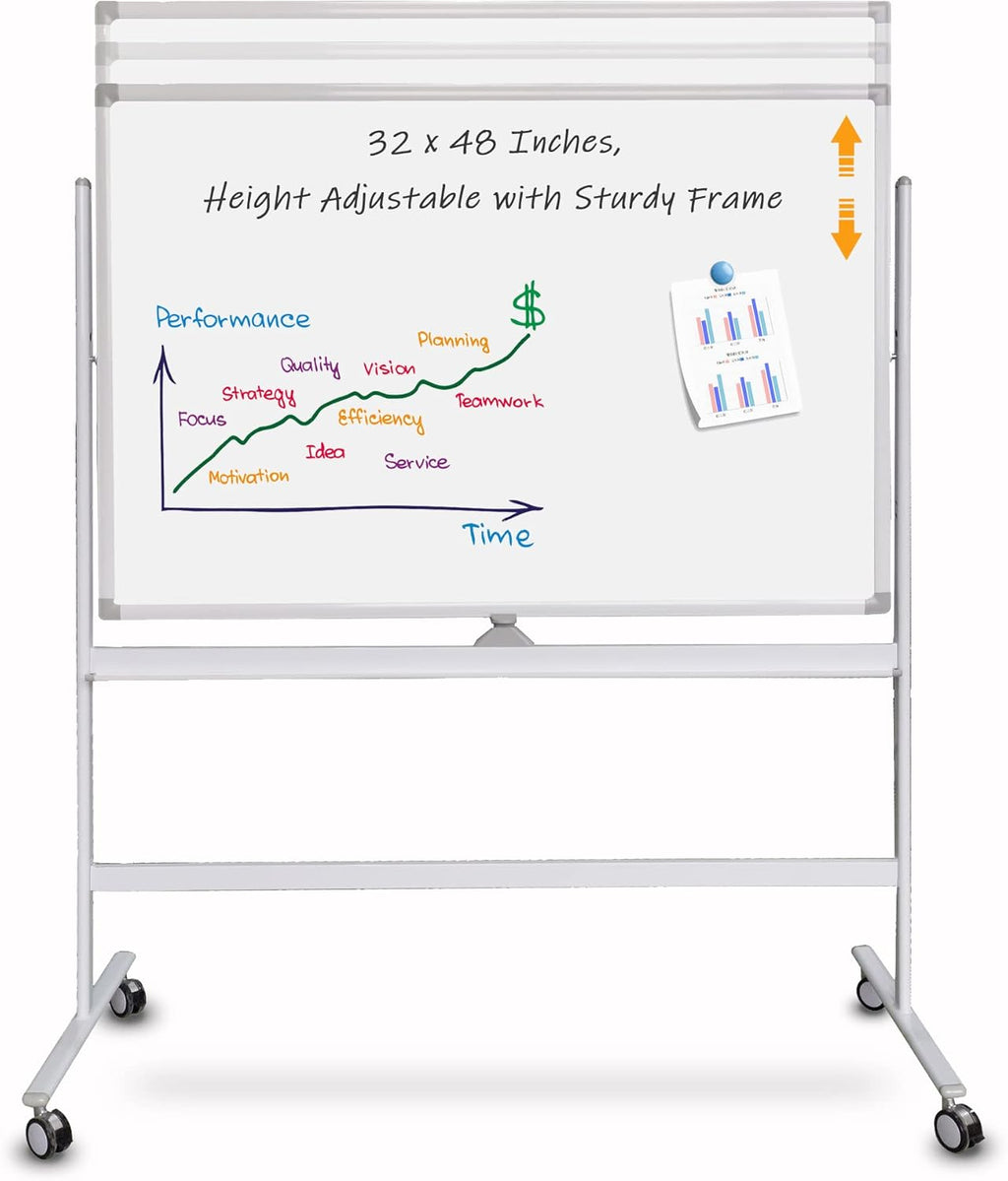 32 x 48 Inches Double Sided Height Adjustable Rolling White Board with Casters Z3934