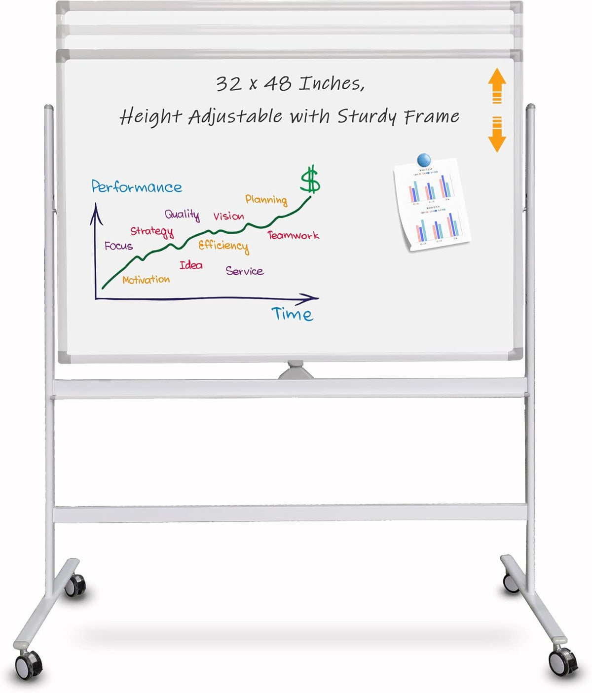 32 x 48 Inches Double Sided Height Adjustable Rolling White Board with Casters Z3934