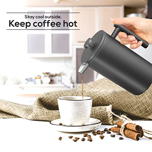 Stainless Steel French Press Coffee Maker 34 Oz with 2 Extra Filters H28797