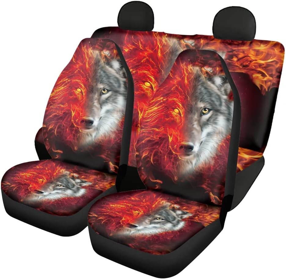 Red Kiss Lips Print 4pcs Car Seat Cover Set M1577