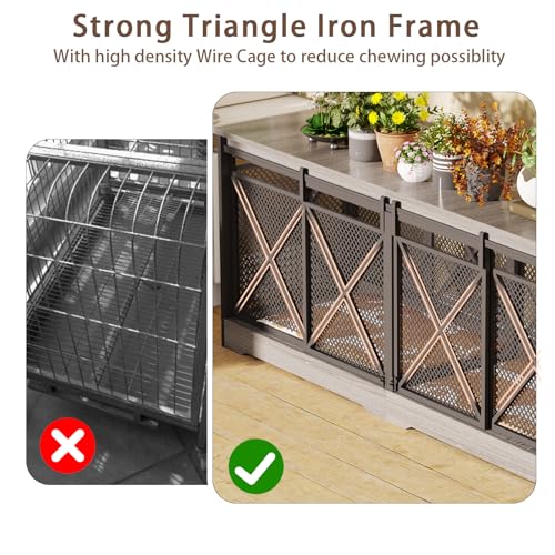 Grey Extra Large Double Dog Crate Furniture with Removable Divider G7070