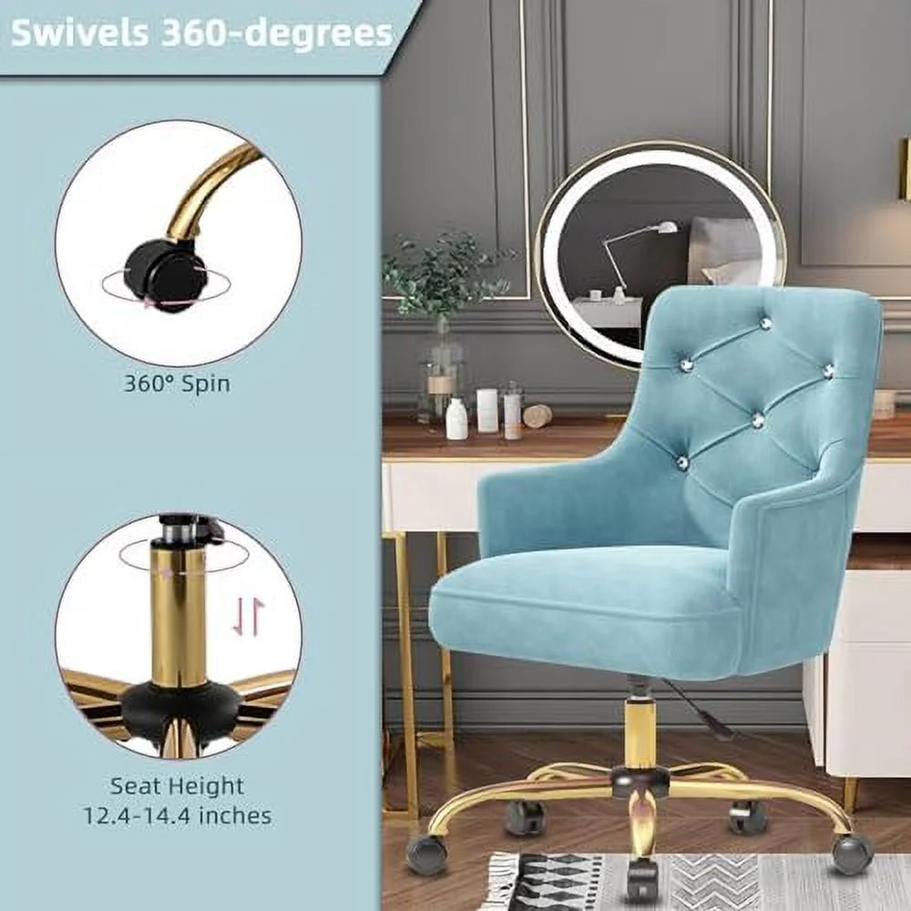 Blue Velvet Swivel Vanity Chair with Wheels W214