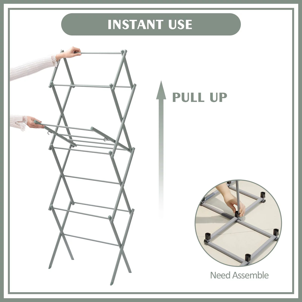 3-Tier Collapsible Steel Laundry Rack J855568