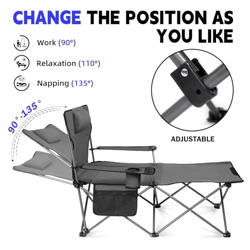 Folding Reclining Camping Chair with Footrest Cup Holder I927410