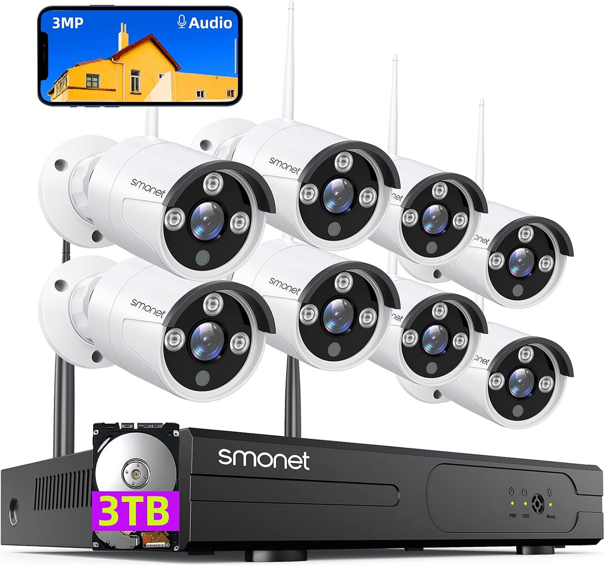 3MP Wireless Security Camera System with 3TB Hard Drive X74639
