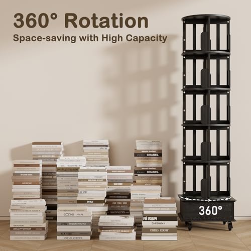 Black 5-Tier Rotating Book Shelf with Drawer A8300