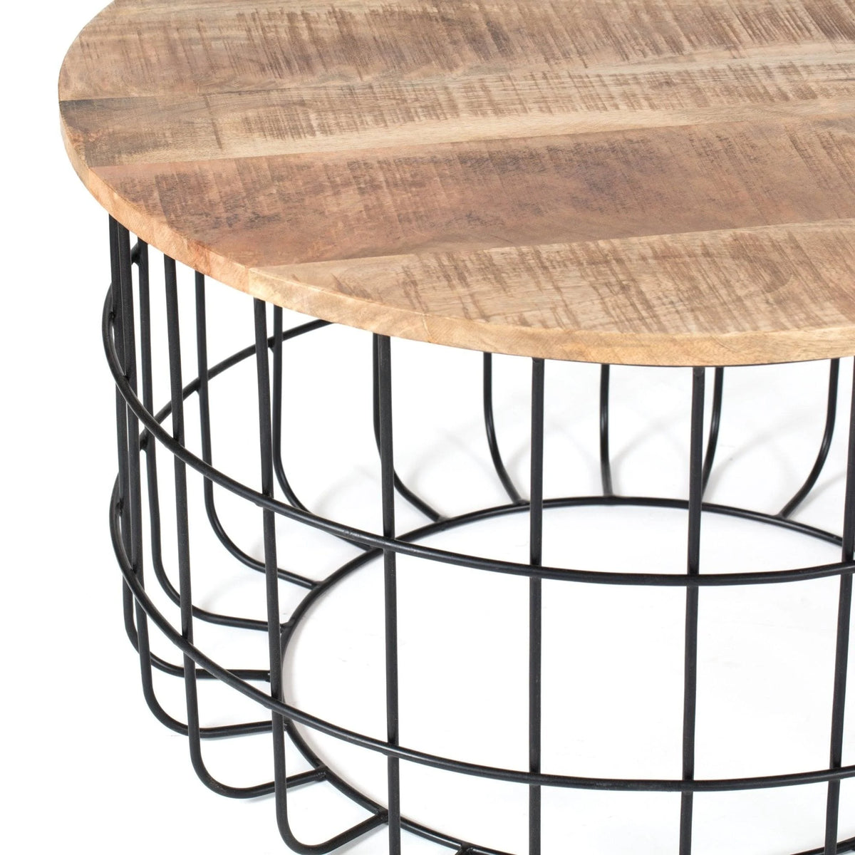 Black and Natural Wood Cage Coffee Table J6014