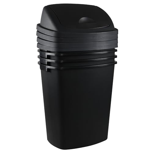 13 Gallon Black Plastic Trash Can with Swing Lid, Set of 4 K5757