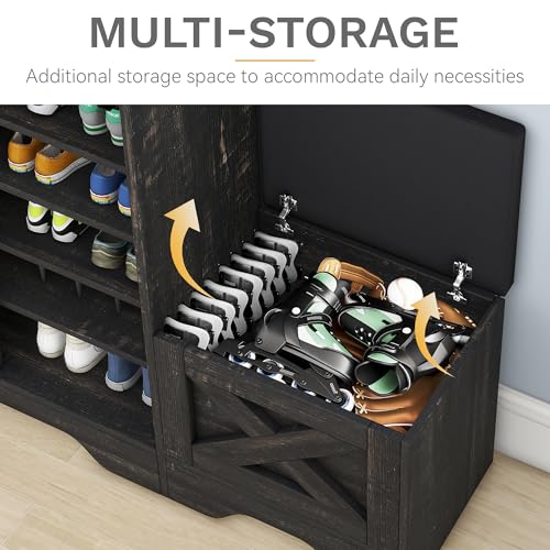 Dark Rustic Oak 5-Tier Shoe Cabinet with Sliding Door U97608