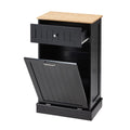 Black 10 Gallon Wood Trash Can Cabinet with Drawer & Cutting Board B147887