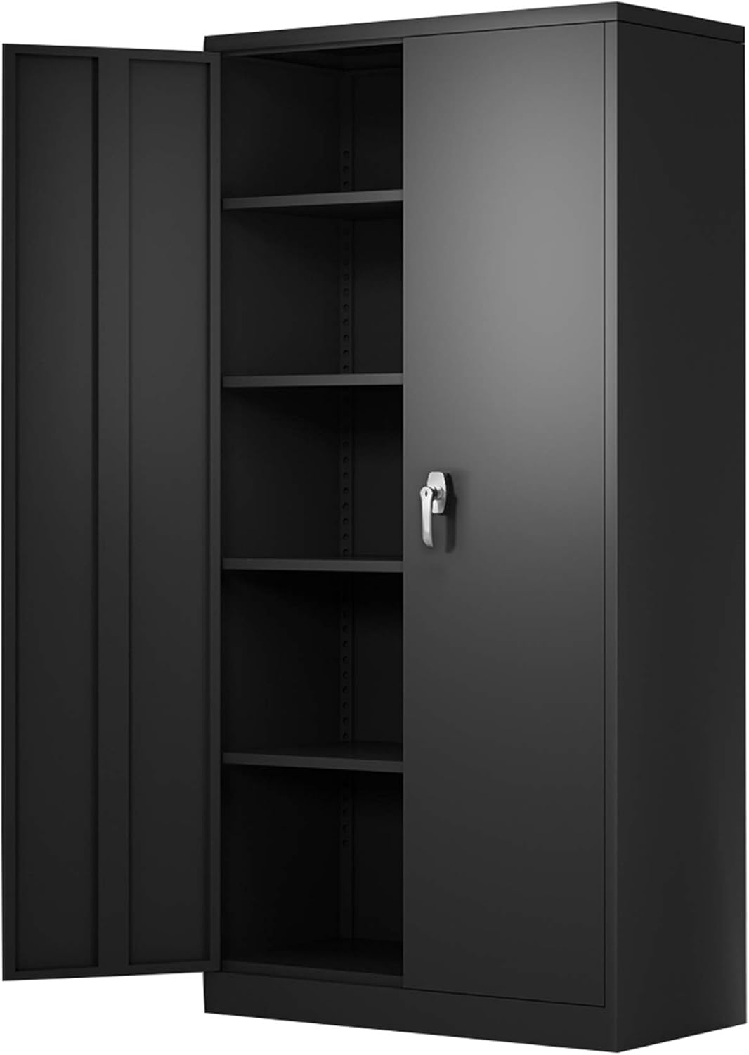 Black Metal Storage Cabinet with 4 Adjustable Shelves and Lockable Doors D73455