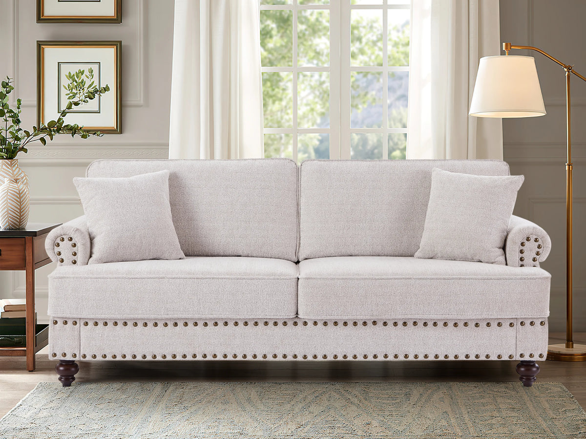 3 Seater Chenille Upholstered Sofa with Pillows O1991
