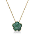 Green Malachite Five Petal Flower Pendant Necklace in 925 Sterling Silver with Yellow Gold Plating on 18 Inch Chain with Spring Ring W842805