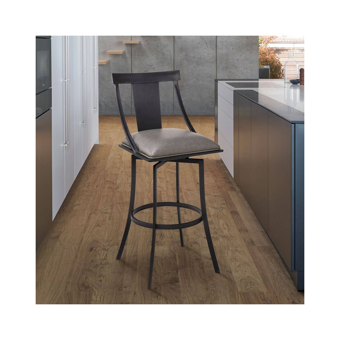 Matte Black Vintage Grey Faux Leather Bar Height Barstool Y944