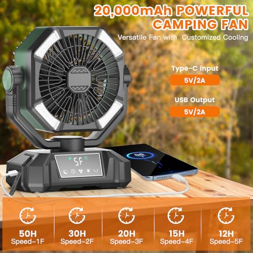 Portable Rechargeable Camping Fan with LED Lantern G584