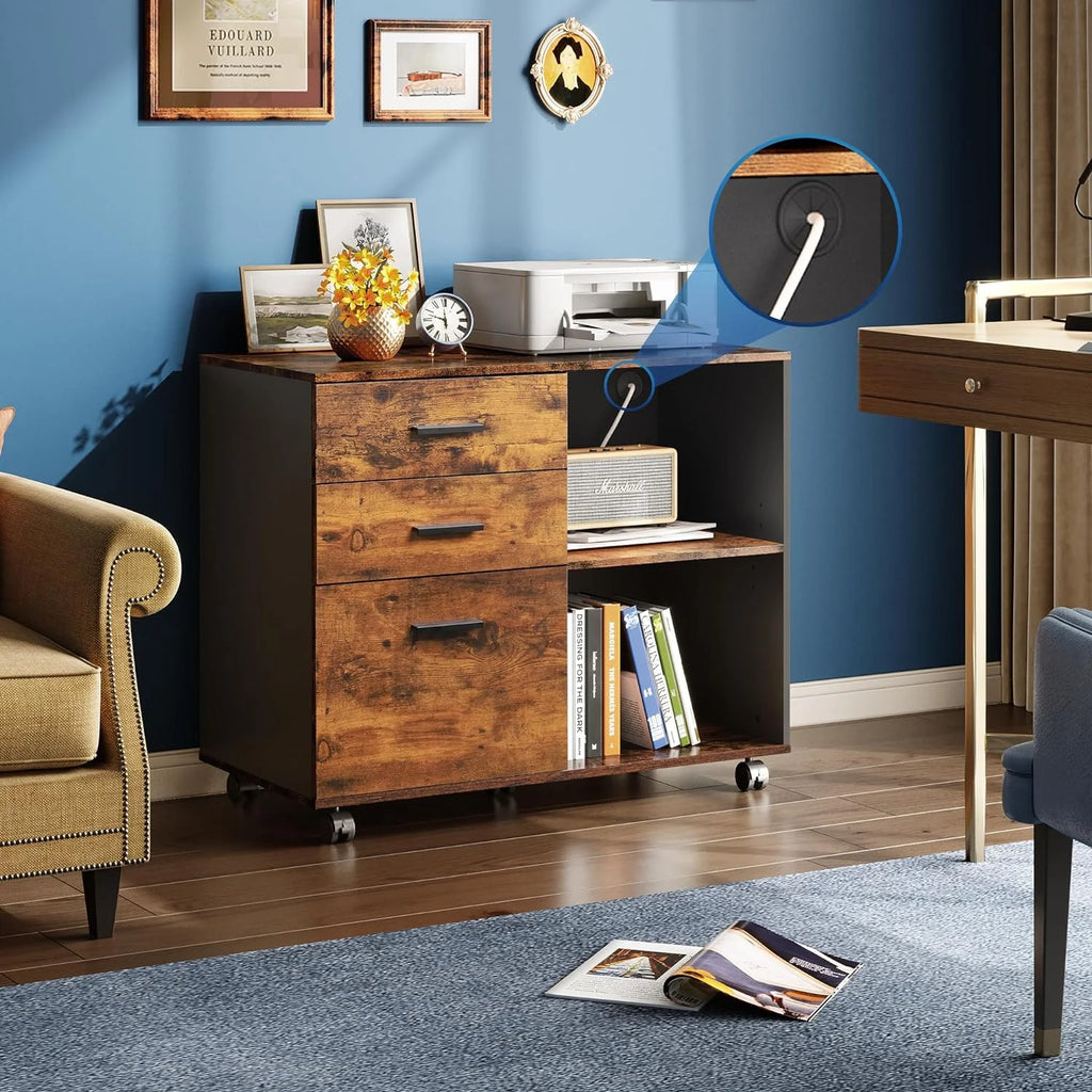 3 Drawer Wood File Cabinet with Storage Shelves U263