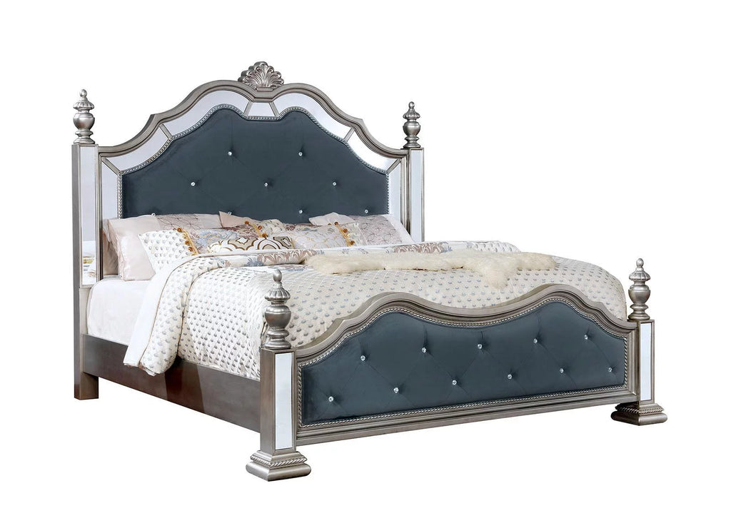 Silver Solid Wood King Bedroom Set 3pcs J22572