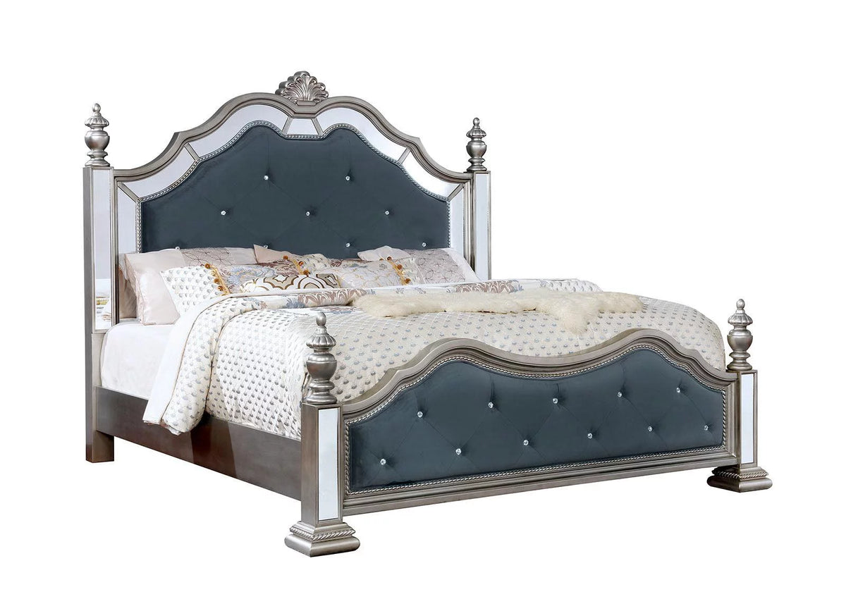 Silver Solid Wood King Bedroom Set 3pcs J22572