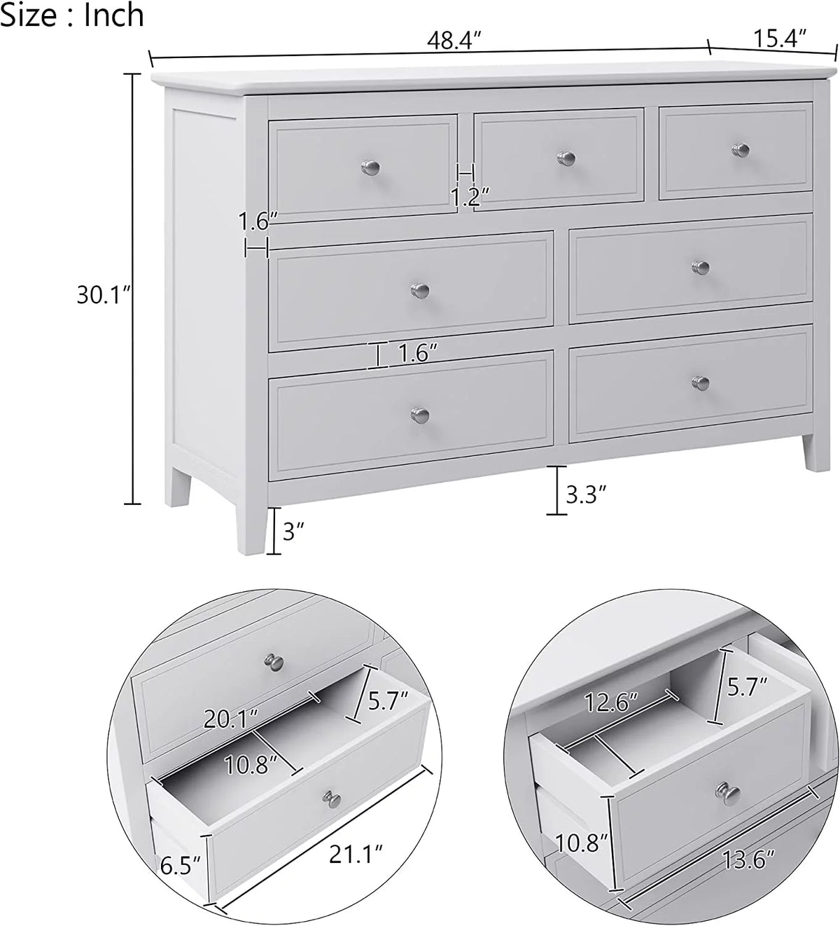 White 3 Piece Wood Bedroom Set with Full Size Bed Q23896