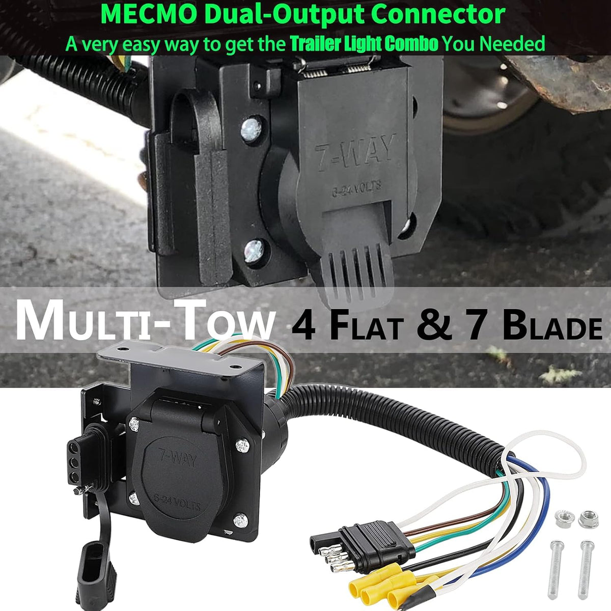 4-Way Flat to 7-Way RV Blade Trailer Wiring Adapter Connector Kit N55990