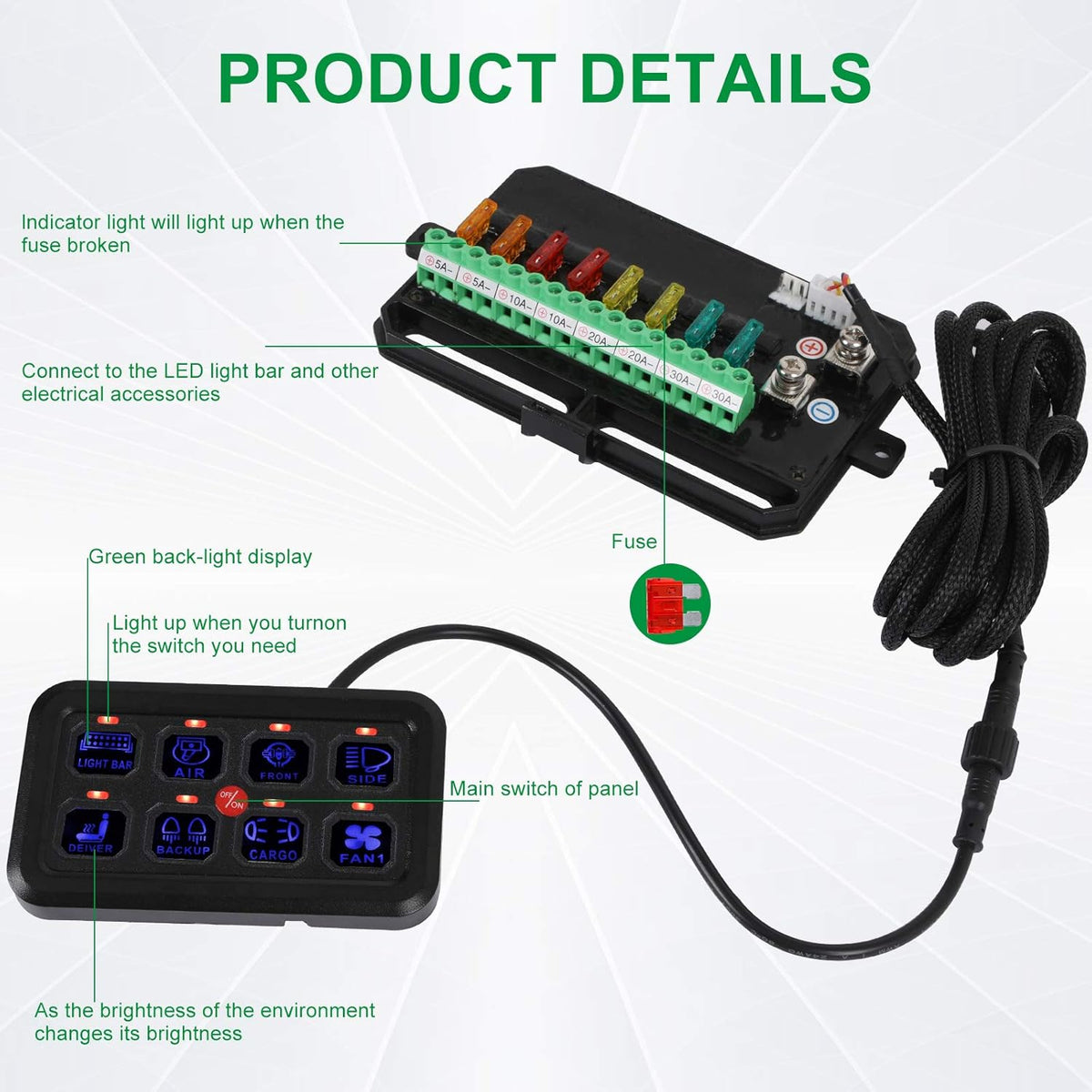 8 Gang Touch Switch Panel with Harness and Stickers Z436