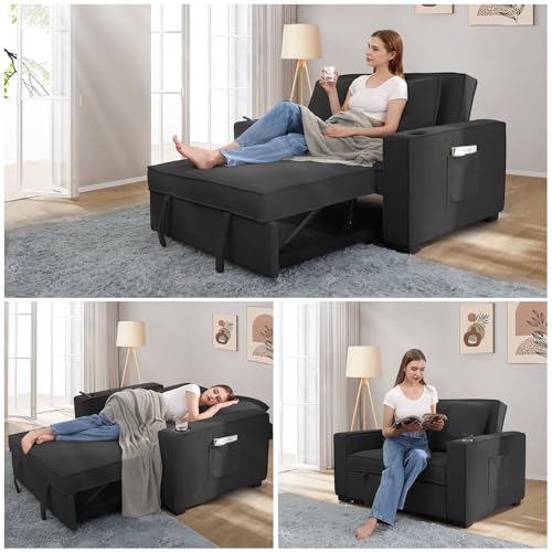 Black Corduroy Convertible Sofa Bed Y697178