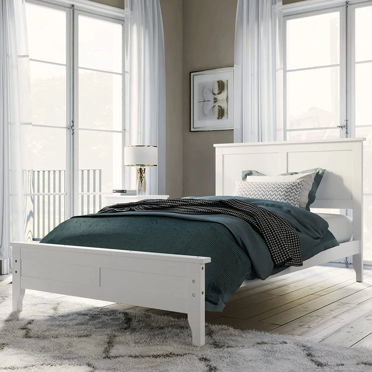White 3 Piece Wood Bedroom Set with Full Size Bed Q23896