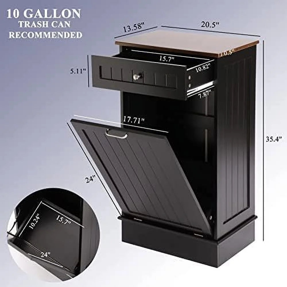 Free-Standing Tilt Out Trash Bin with Drawer and Countertop Grey I64805