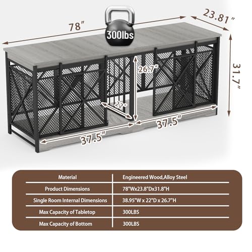 Grey Extra Large Double Dog Crate Furniture with Removable Divider G7070